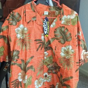 Reyn Spooner Tropical Orange Shirt with Floral Design